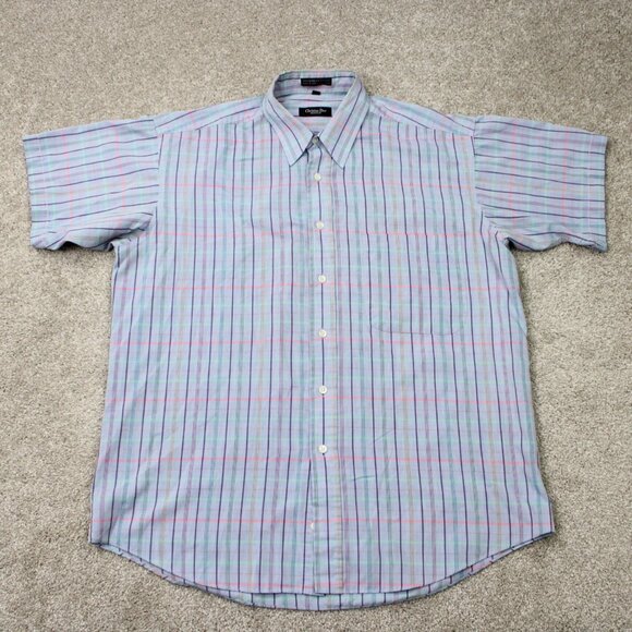 Christian Dior Monsieur Shirt Mens Large Blue/Pink/Green Cotton/Poly S/S Button - Picture 1 of 11